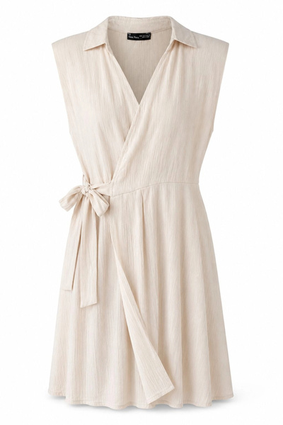 Purple by Banu Double Breasted Collar Tie Detail Dress