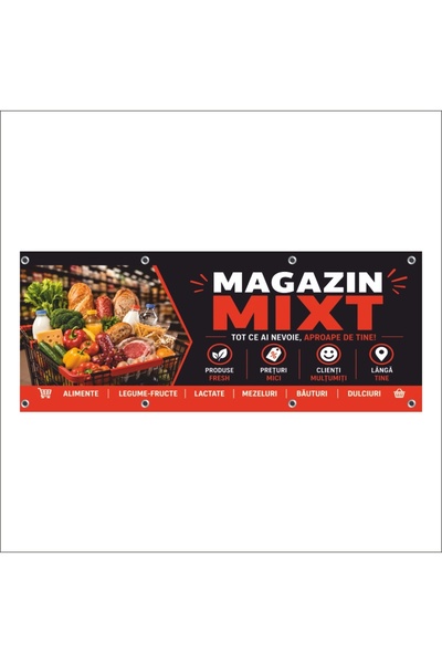 media Banner MEDIA, "Magazin mixt" model6, 300 x 120 cm, de exterior
