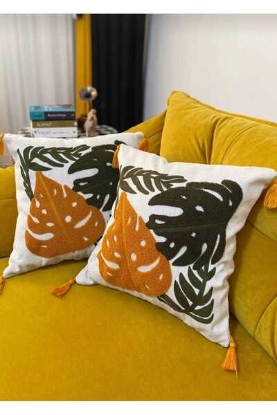 elfnur 2 Pcs) Punch Embroidered Cushion Cover with Tassels 43X43Cm