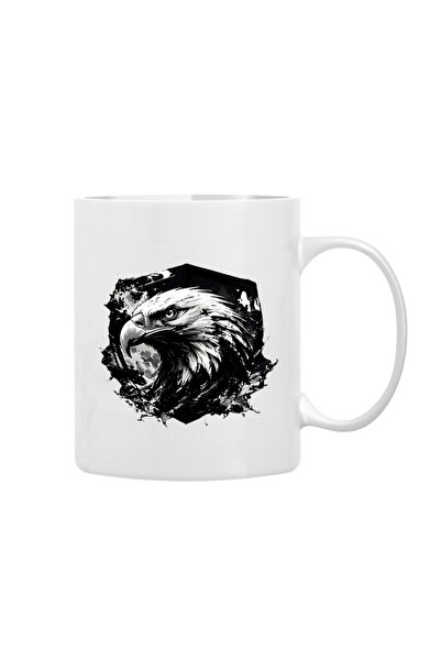 CERCİBAZAAR (Black-White) Eagle Themed Special Design Graphic Printed Mug – D...