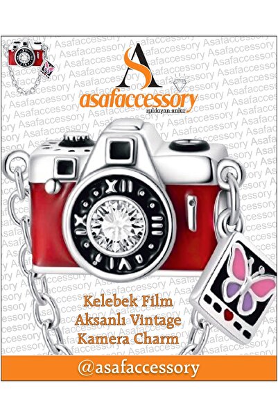 asaf Vintage Camera Charm with Butterfly Film Accents