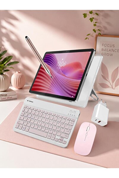 LENOVO Tab 4GB RAM 128 GB HAFIZA 10.1"İNCH GRİ TABLET+ŞEFFAF KILIF+PEMBE KLAV...