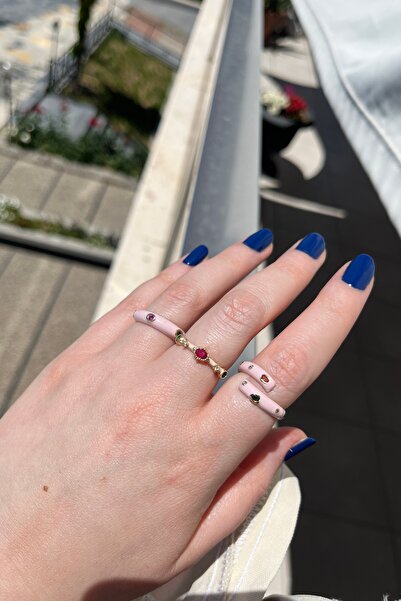 Asteria Jewelry Pink Enamel Adjustable Colorful Stone Ring