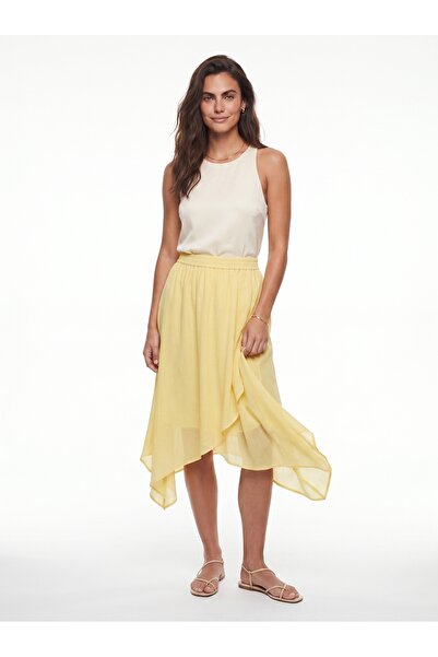 ONLOOX Yellow Cotton Muslin Crinkle Asymmetrical Skirt with Elastic Waist and...