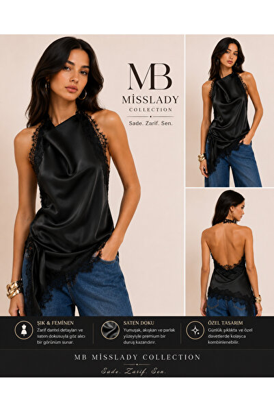 MB MİSSLADY COLLECTION Special Design Degaje Collar Satin Party Blouse