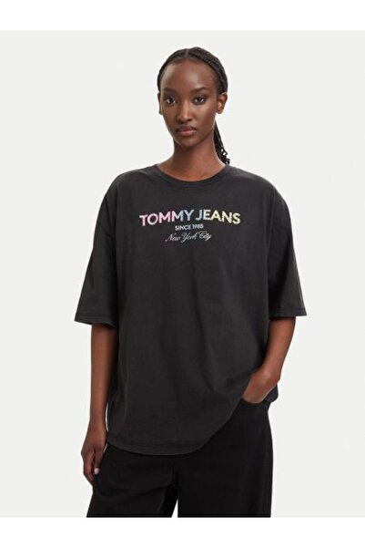 Tommy Hilfiger SİYAH TAŞLI LOGOLU KADIN T-SHIRT