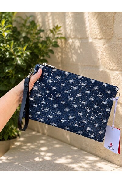 MYMODAKA Kadın denim pullu clutch çanta
