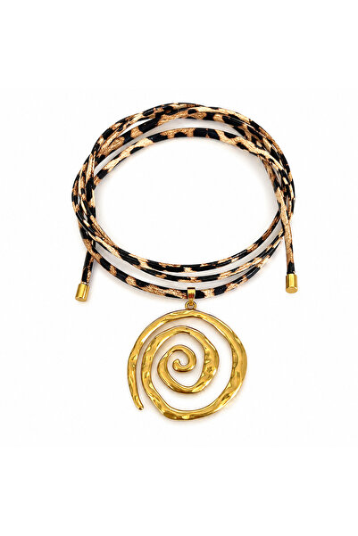 YVA Jewelry Choker textil și pandantiv din oțel inoxidabil placat cu aur 'Hel...