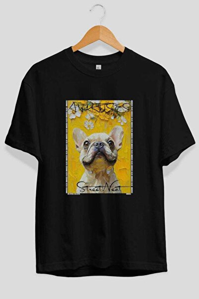 Ankhises For the Love of Dogs 57 Dog Printed Black Oversize T-Shirt 100% Cott...