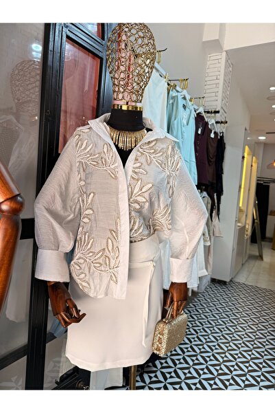 Butik Sim ipli kabartma nakışlı tasarım gömlek