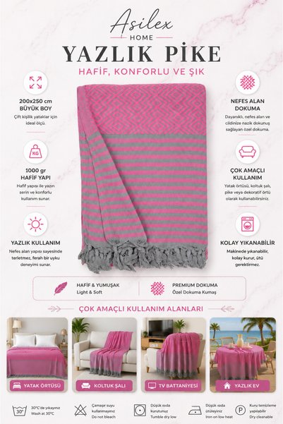Asilex Home Collection Double Woven Throw Blanket 200X250 cm Cotton Lightweight Premium Sofa Throw Tv Blanket Summer Bedspread