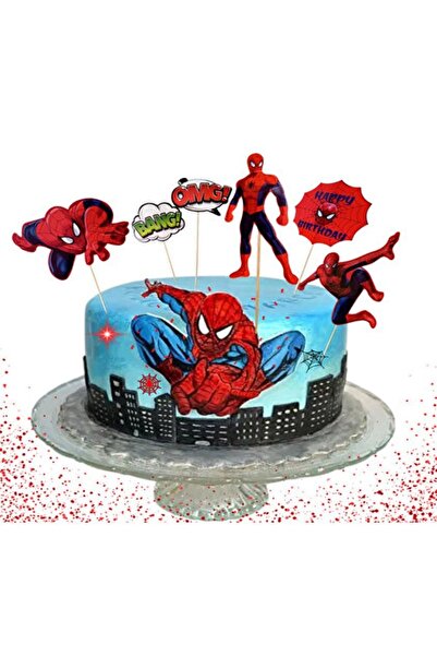 Dizayn Parti Evi Örümcek Adam Pasta Üstü Süsü 5 Parça Cake Topper Seti Doğum ...