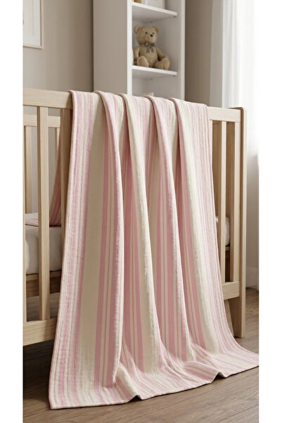 Bej Home 100% Cotton Pink Striped 4 Layer Muslin Kids & Baby Stroller Cover 8...