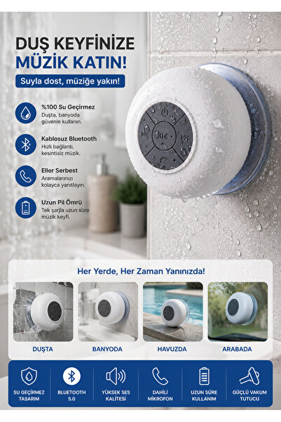 SYN AKSESUAR Su Geçirmez Bluetooth Duş Hoparlörü – Vakumlu Kablosuz Mini Hopa...