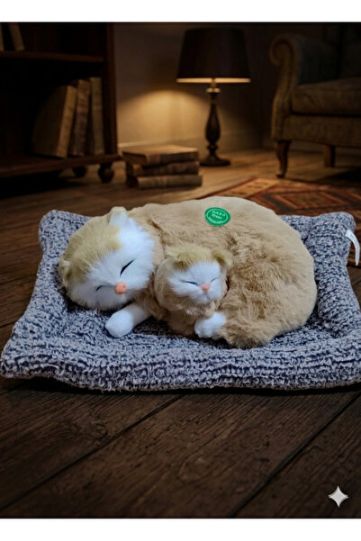 BESTTOYS Minderli kedi sesi çıkaran uyuyan kedi ve yavrusu peluş oyuncak kedi