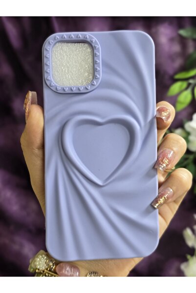 Magic Ring Iphone 12/12 Pro Uyumlu 3D Kalpli Lila Silikon Kılıf