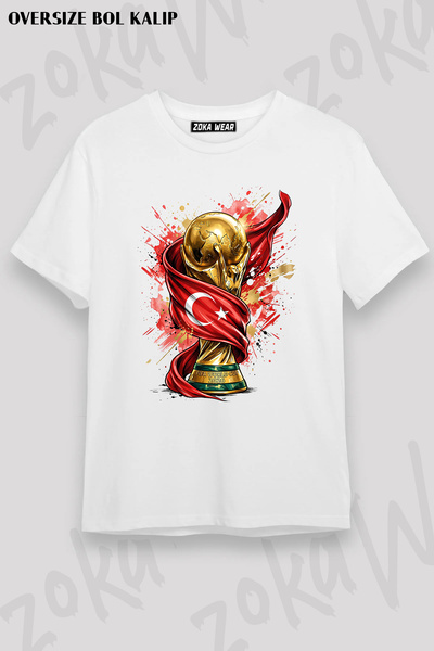 ZOKAWEAR تي شيرت مطبوع عليه كأس العالم للجنسين بتصميم فضفاض لكأس العالم في تر...