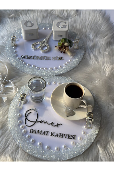 CatplexBoutique Söz Tepsisi - Kişiye Özel 2'li Nişan Tepsisi Damat Kahvesi Te...