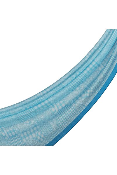ipekevi Yamalı Paisley Desenli Tensel Şal 02375-Turkuaz