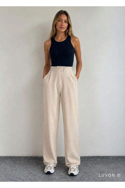 LUVON Beige Lycra Velcro Closure Women's Palazzo Trousers