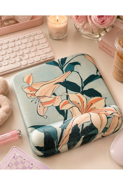 matizya Vintage Lily Çiçek Desenli Bilek Destekli Mousepad 23x19 cm Ergonomik...
