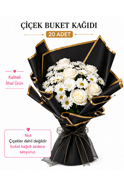 shop Çiçekmalzemecisi 20 Adet Siyah Gold Kenarlı Çiçek Buket Kağıdı 57x57 cm ...