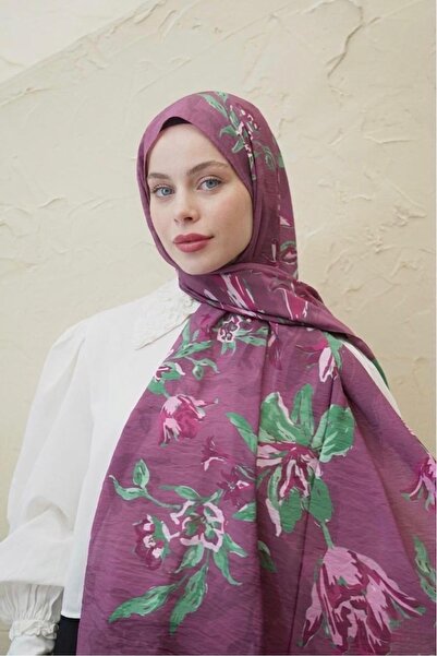 YILDIZ SCARFS شال تينسل فاخر بنمط الأوركيد - لون الكرز المُصدّب