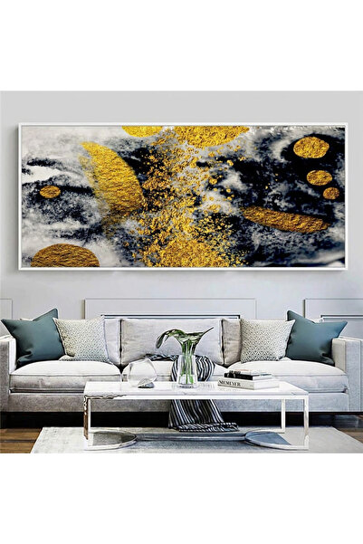 Afkar modern Golden Abstract Canvas Wall Art - Luxury Gold & Dark Blue Design