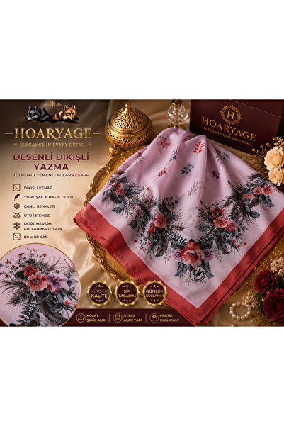 hoaryage وشاح يمني أنيق مطرز بنقشة الزهور مقاس 80x80 سم