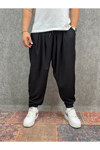 FıttingRoom Elastic Waist Pleated Black Half-Shalwar