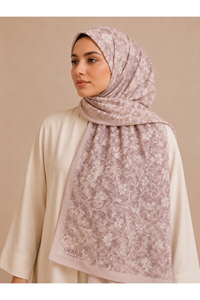 Saaye Babil İpek Çiçek Desenli Pembe Şal 190x80 cm
