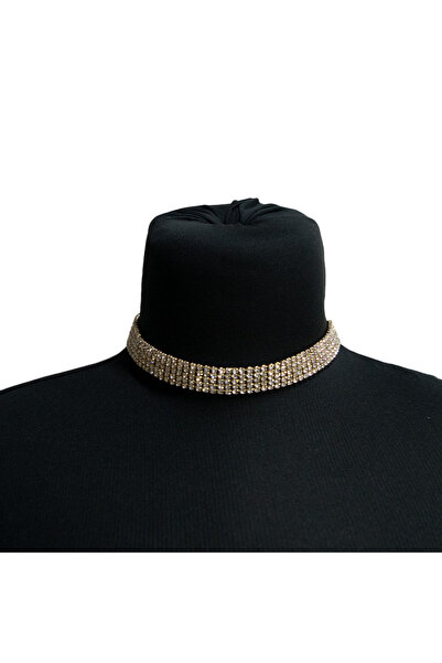 velve Colier Choker cu pietre semipretioase, la baza gatului, auriu,