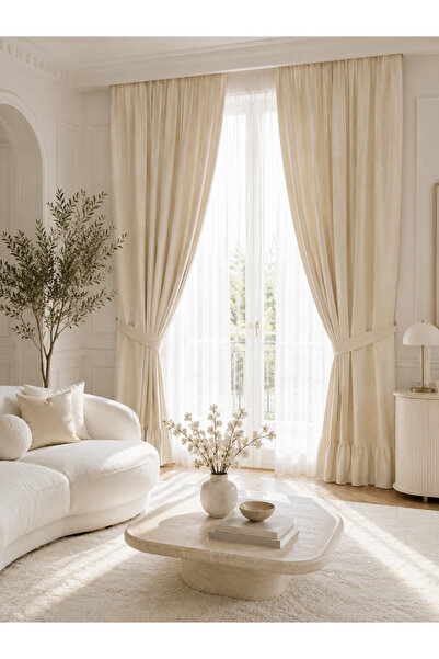 Luxoras Home Eteği Fırfırlı Keten Bohem Natural Vintage Fon Perde - Tek Kanat...