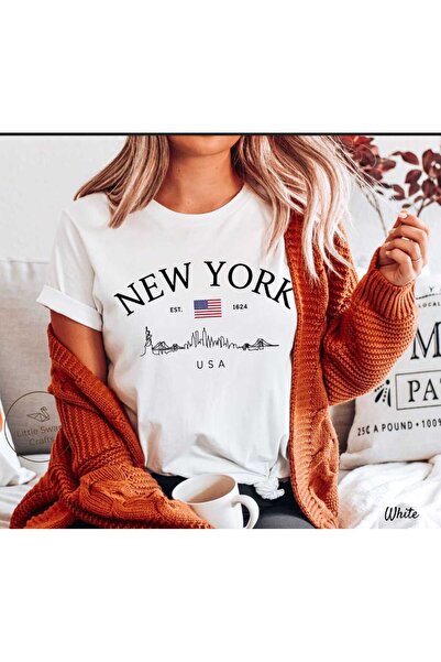 JENOLAN Tricou oversize alb cu imprimeu New York Boyfriend