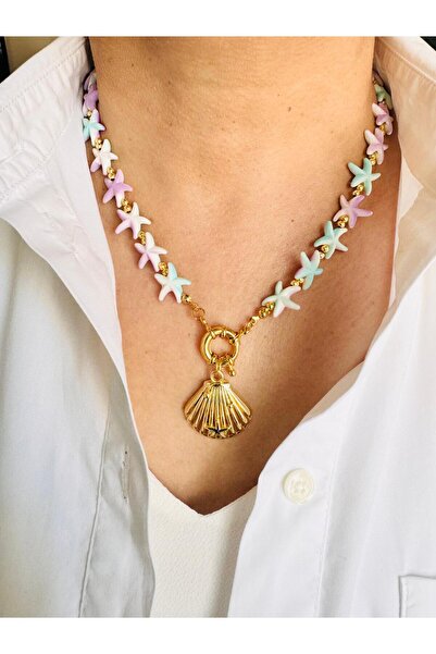 DEVİ fashion Summer Oyster Star Beach Necklace 48 cm