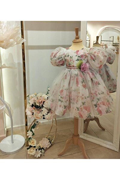 sunshine boutique15 فستان الورد مع اكمام البڤ - 7 سنوات الطول 70 سم الوسط 62 سم