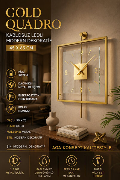 AGA KONSEPT GOLD Quadro Kare Şeffaf Luxe 45 x 65 cm, Modern Dekoratif Sarkaçl...