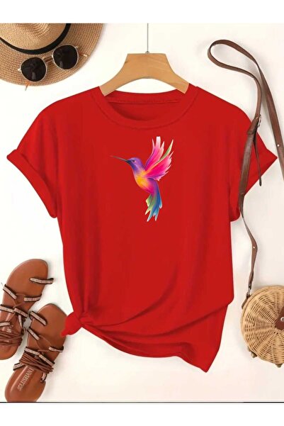 tkn your style Women's Colorful Bird Print Design Tshirt