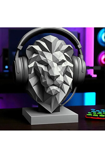 Freya Gümüş Aslan Premium Kulaklık Standı – Dekoratif Gaming Kulaklık Tutucu