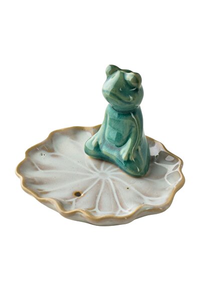 MONDEX Suport pentru tămâie Broască ceramică 10x9x7 cm Verde/Alb 1 buc.