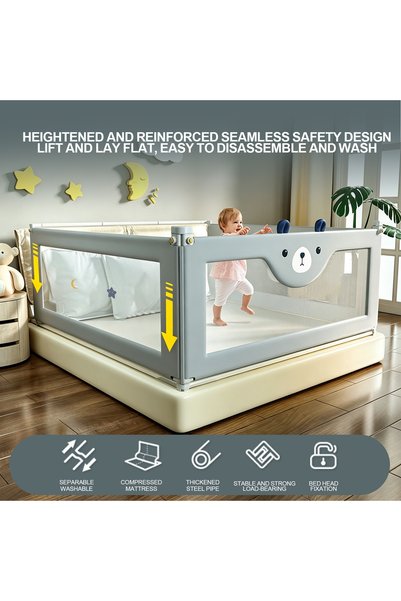 Vitakit One-Side Lift Baby Bed Rail, Detachable Top Bar Anti-Fall Bed Guardrail