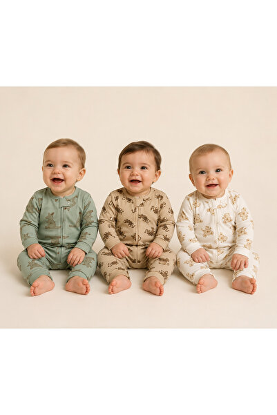 emir baby Newborn 3-Piece Combination Romper Set 100% Cotton Zippered Baby Ro...