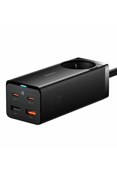 Baseus GaN3 Pro 65W Настолна зарядна станция с 2x USB-C, USB-A, AC контакт, Ч...