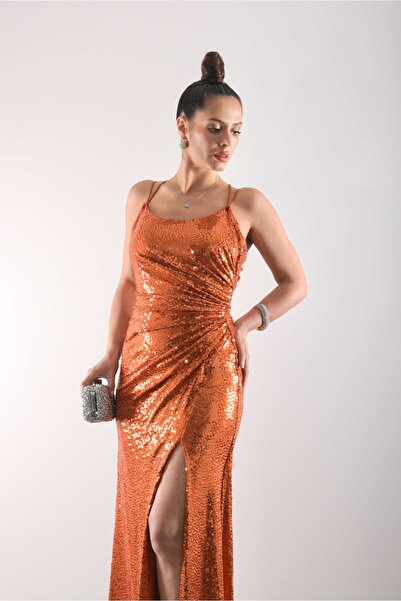 Mialora Rope Straps, Crossed Back, Slit Sequin Evening Dress, Stylish, Event ...