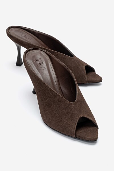 LuviShoes Pelina Brown Suede Women's Thin Heeled Slippers