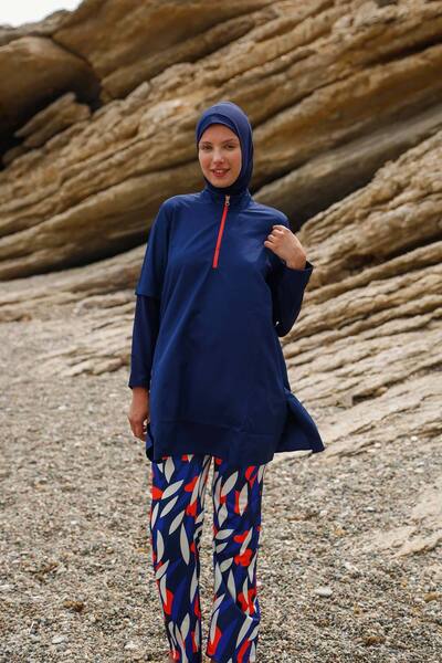 Marina Swimwear طقم ملابس سباحة محتشمة بالكامل من قماش الباراشوت باللون الأزر...