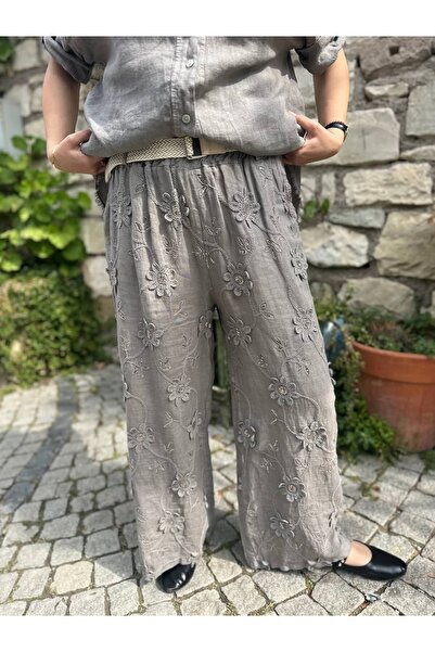 HATİCE CİVELEK Pul İşlemeli İtalyan Keten Pantolon 46880