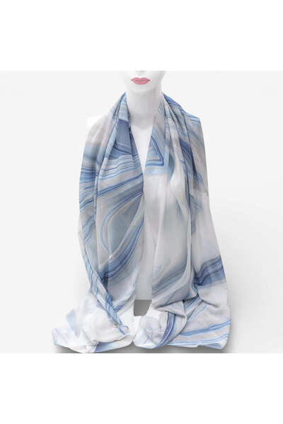 FRAGOLA Ελαφρύ φουλάρι σιφόν με αέρινα καλλιτεχνικά σχέδια Μπλε 170 × 70 εκ. ...