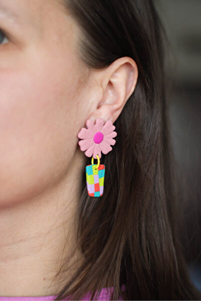Nina Luz Cercei floare roz, multicolori, cercei statement damă coloraţi