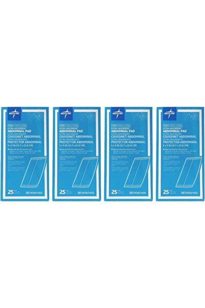 MEDLINE Sterile Abdominal Pad NON21450H, 5 inch x 9 inch, 25 pieces (Pack of 4)